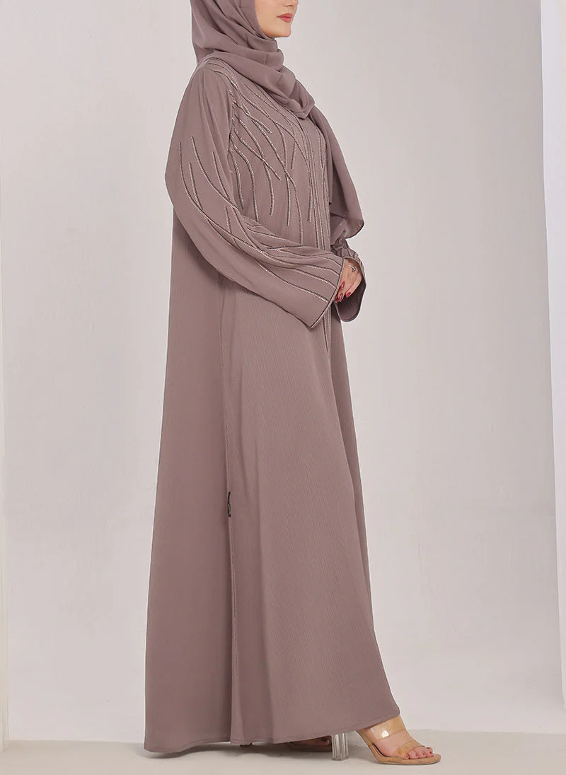 Hijab Ul Hareem Stone Work Zoom Light Lavender Abaya - 0116-C-1023 - Image 3