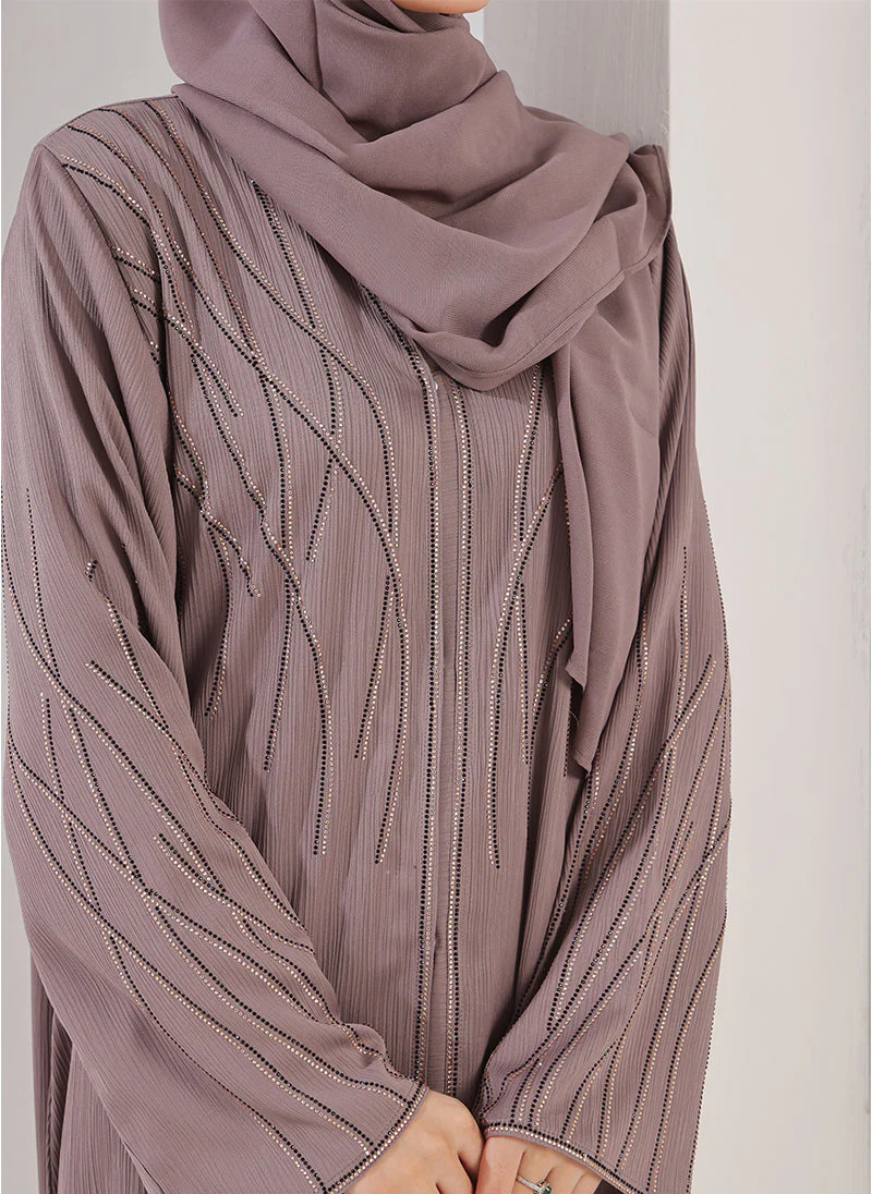 Hijab Ul Hareem Stone Work Zoom Light Lavender Abaya - 0116-C-1023 - Image 5