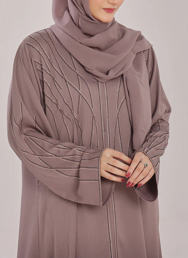 Hijab Ul Hareem Stone Work Zoom Light Lavender Abaya - 0116-C-1023 - Image 6