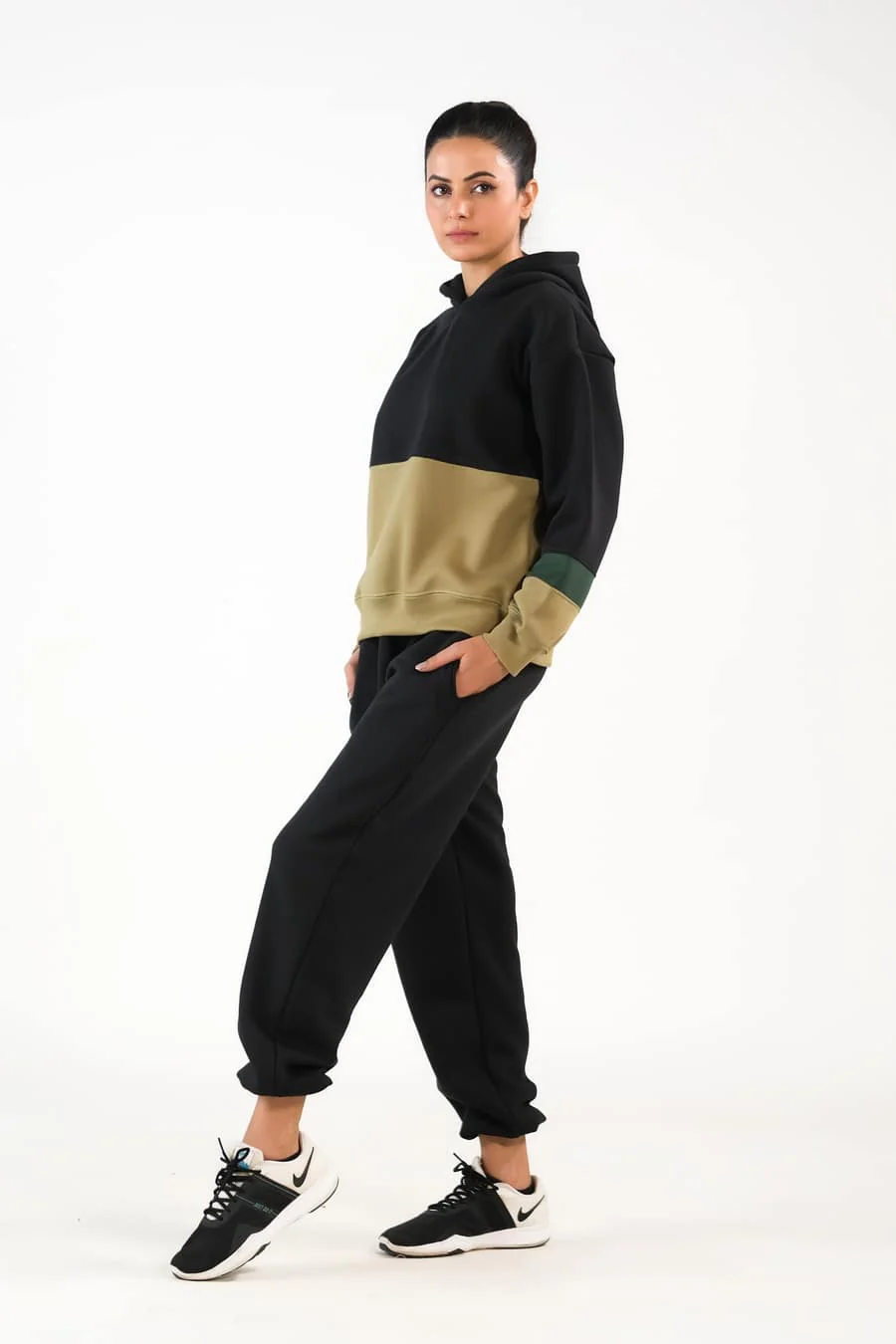 Sprinkles Stitched 2 Piece Winter Co Ord Sets Women Suit-Stripy Black/Mint Green - 2pcs?Co-Ord?Set - Image 2