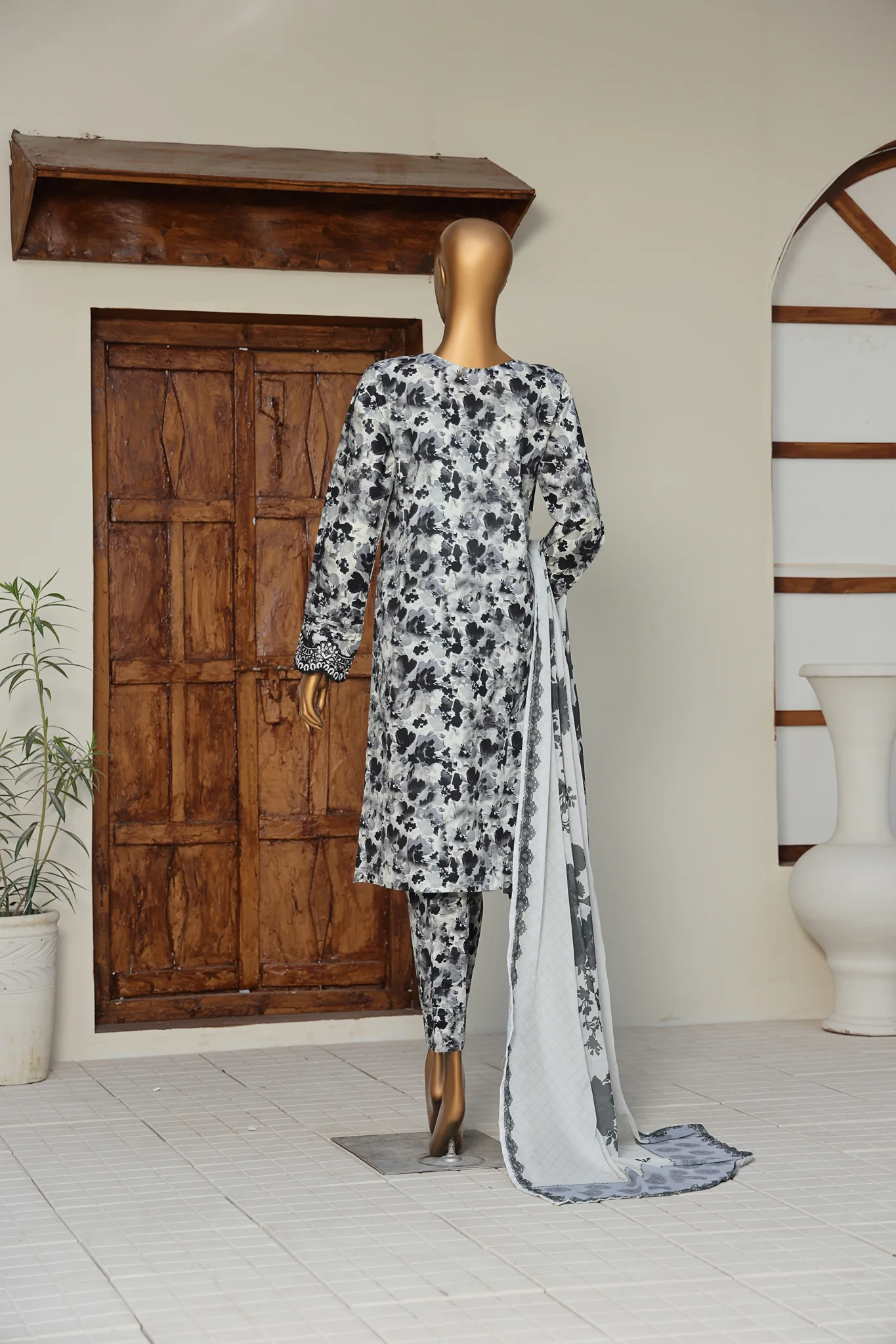 Sumi Stitched 3 Piece Embroidered & Printed Suit-CPE-03-Grey - Image 3