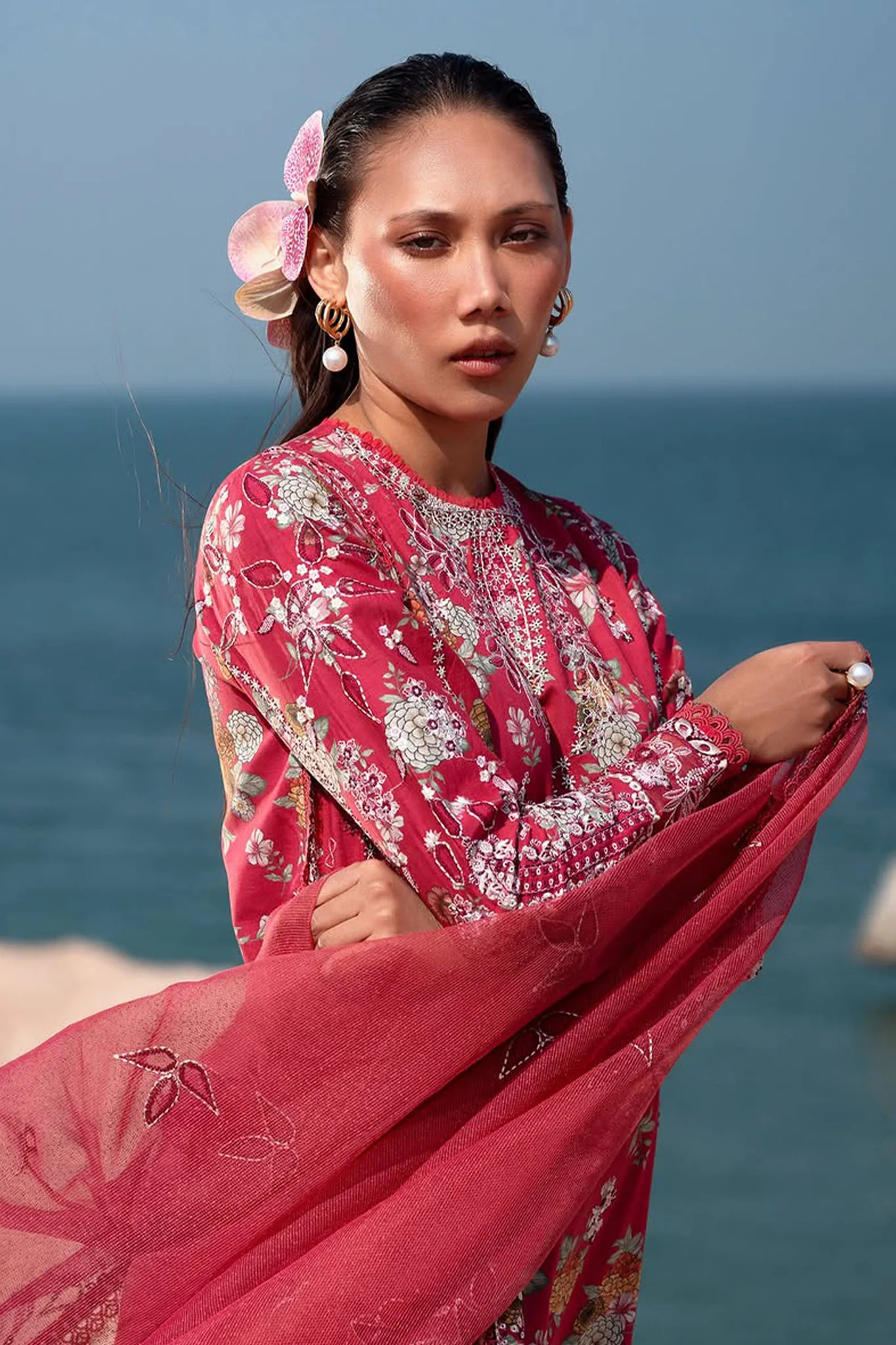 Summer Together By Afrozeh Unstitched 3 Piece Lawnkari Vol-03 Collection-AL-05-Pink Ruby - Image 2