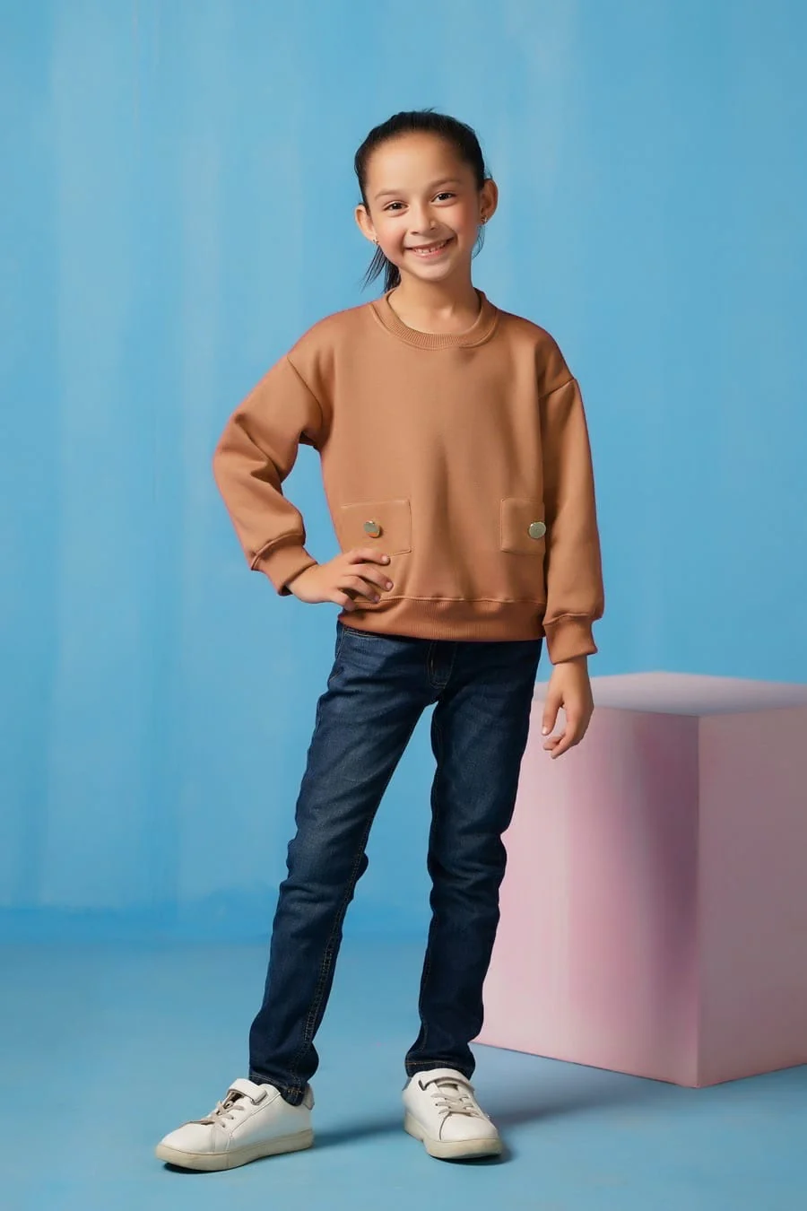 Sprinkles Stitched 2 Piece Winter Co Ord Sets Kids Suit-Sweatshirt With Flap - Coffee Brown - Image 2