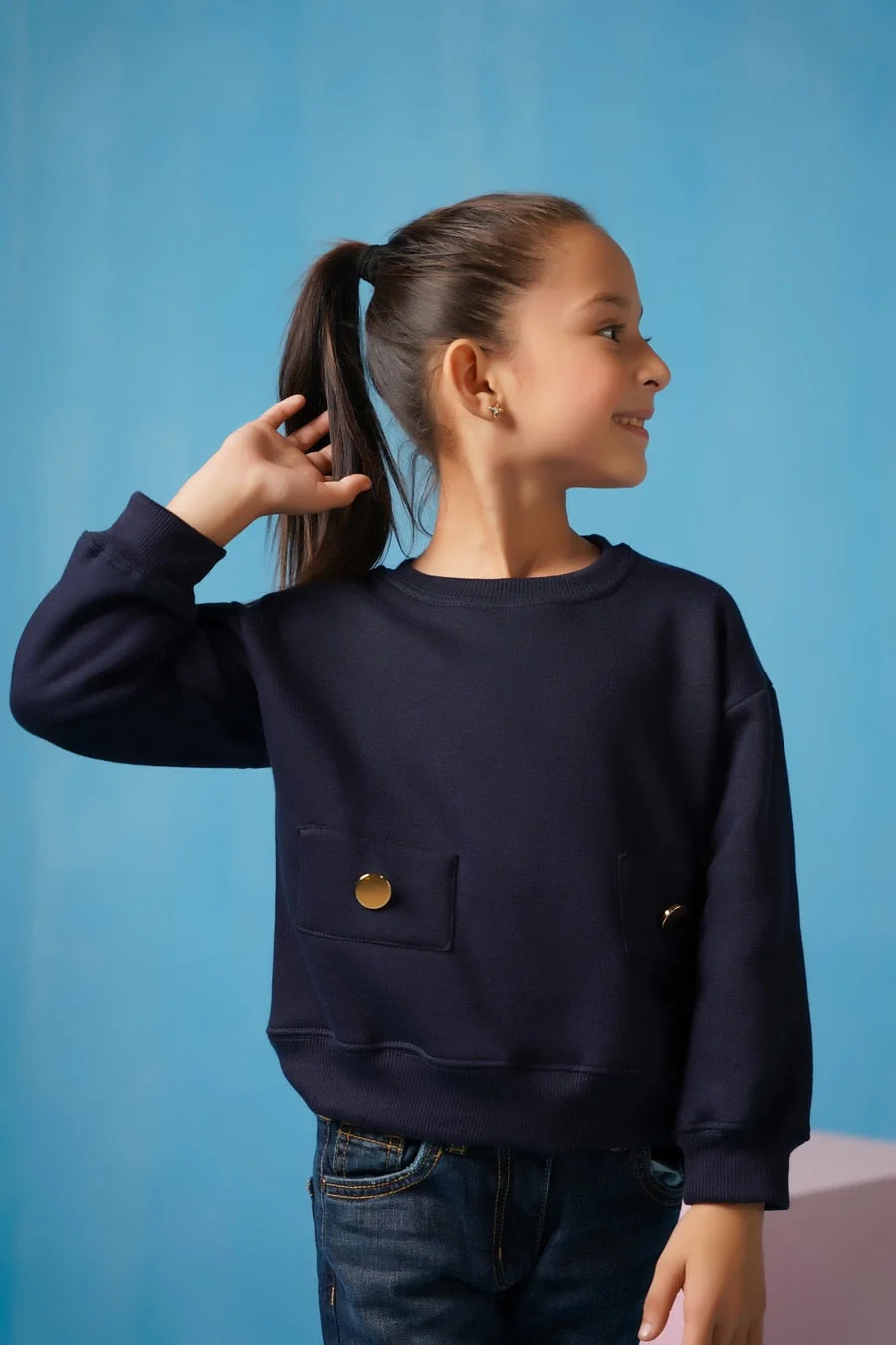 Sprinkles Stitched 2 Piece Winter Co Ord Sets Kids Suit-Sweatshirt With Flap - Navy Blue - Image 8