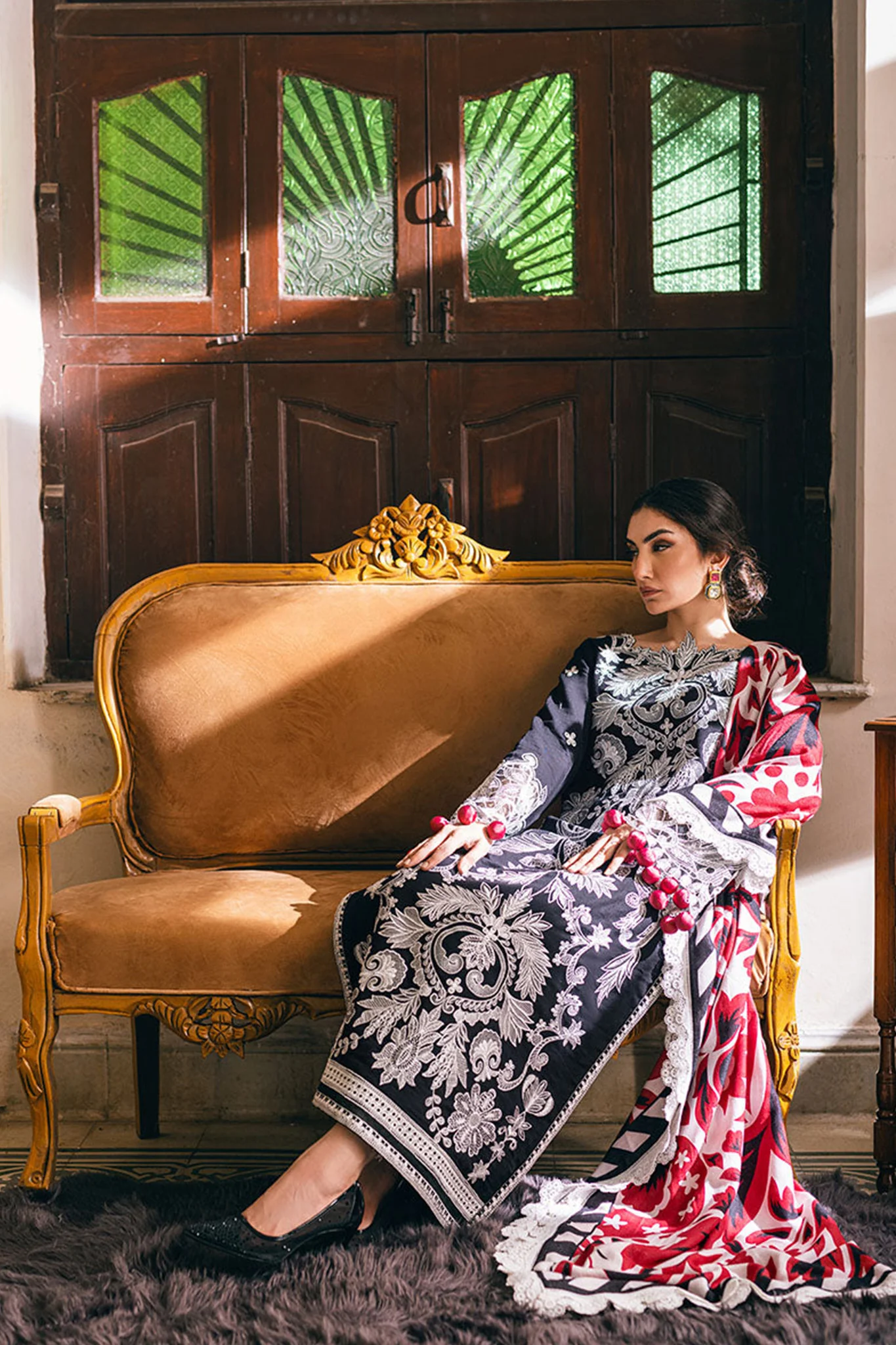 Symphony By Mushq Unstitched 3 Piece Emb Karandi Suit-03-Midnight Magic - Image 5