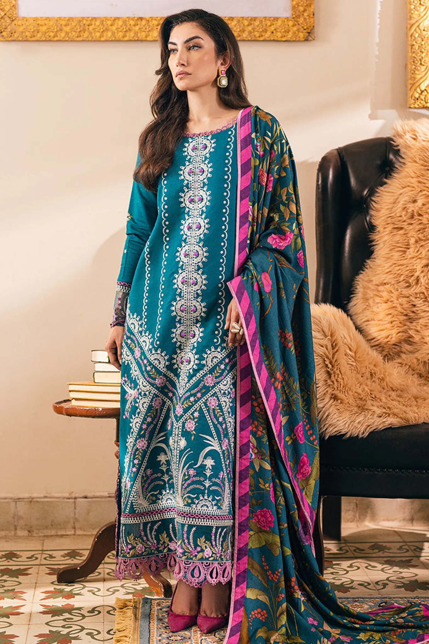Symphony By Mushq Unstitched 3 Piece Emb Karandi Suit-06-Spiced Maple