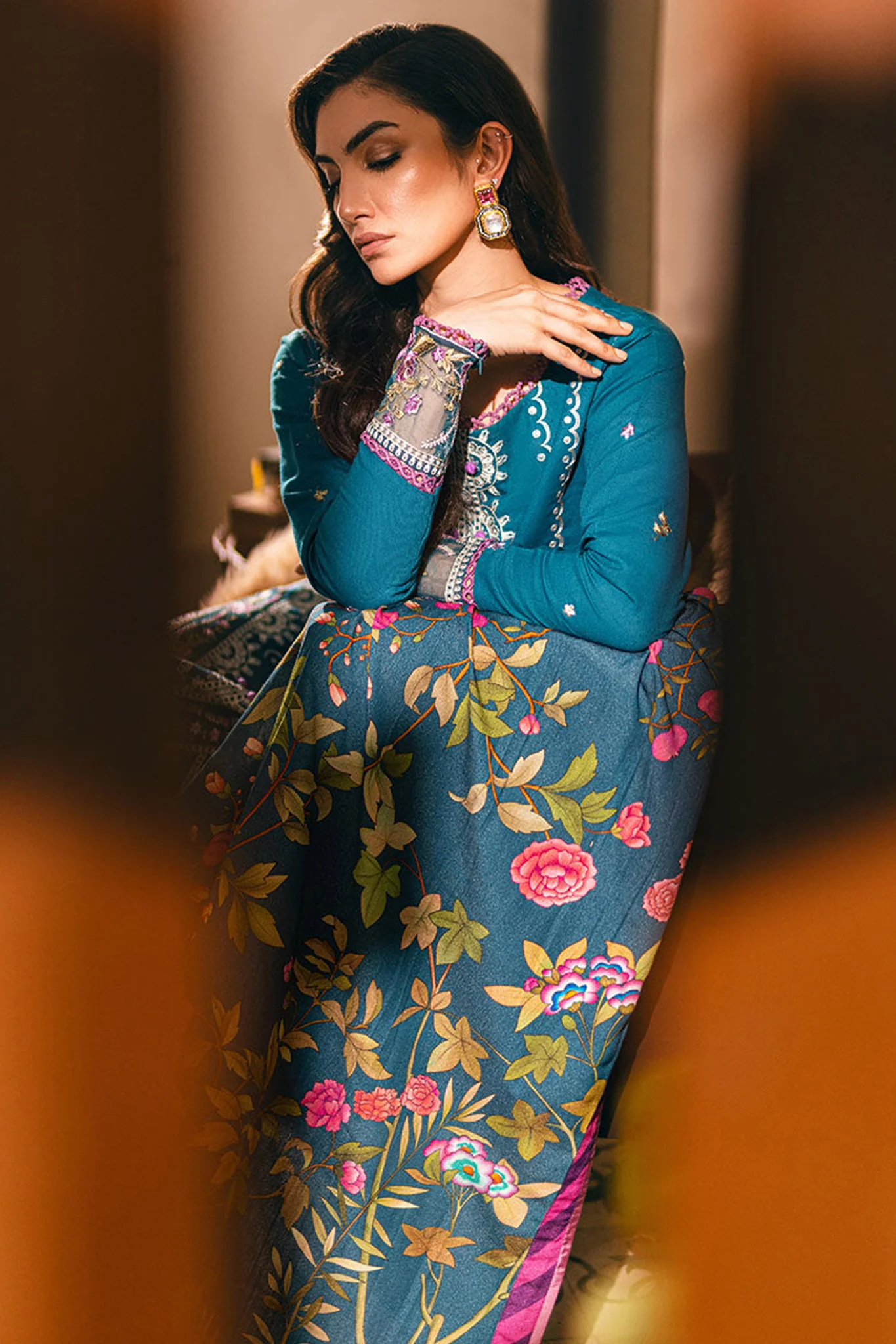 Symphony By Mushq Unstitched 3 Piece Emb Karandi Suit-06-Spiced Maple - Image 2