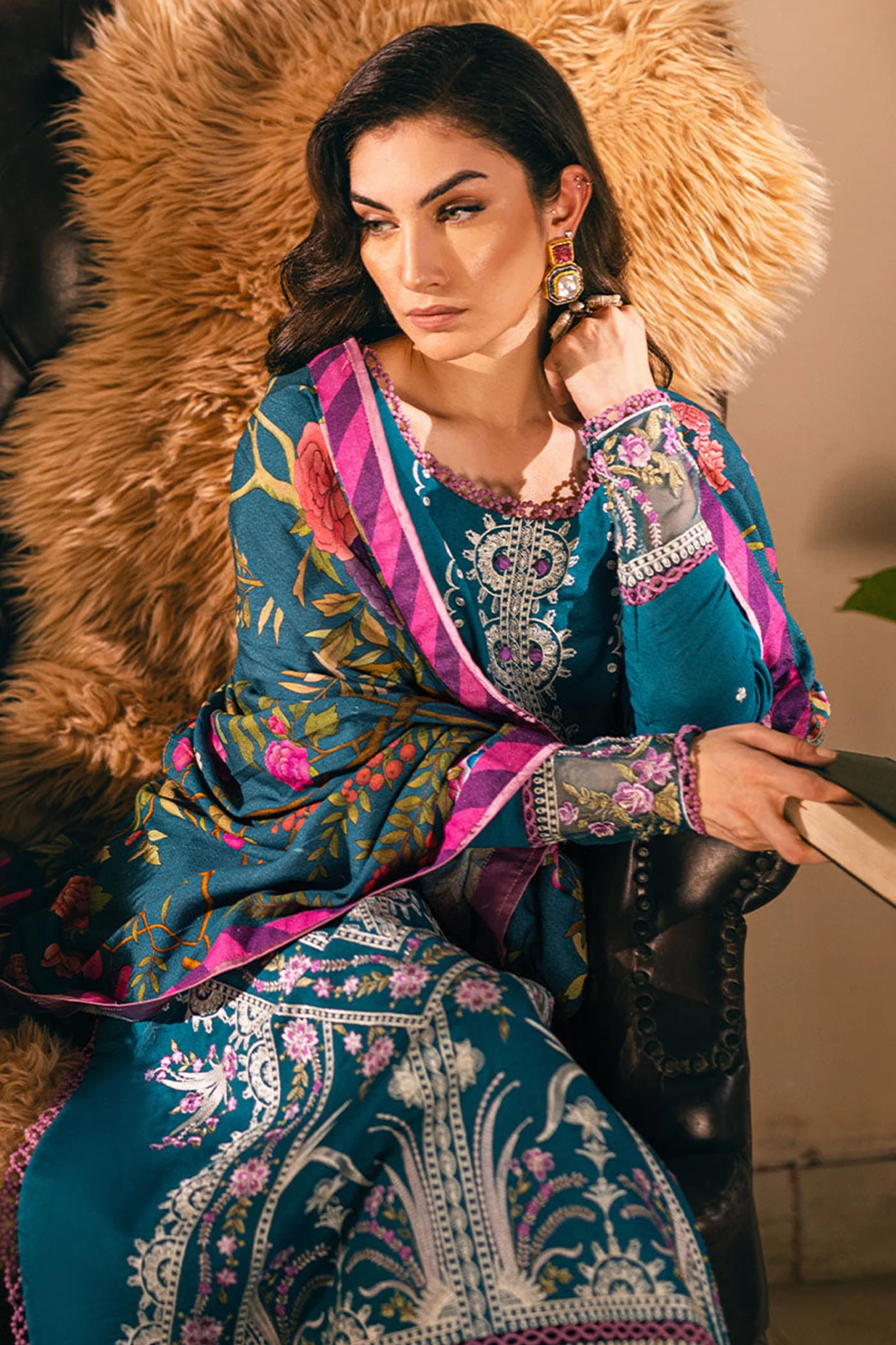 Symphony By Mushq Unstitched 3 Piece Emb Karandi Suit-06-Spiced Maple - Image 4