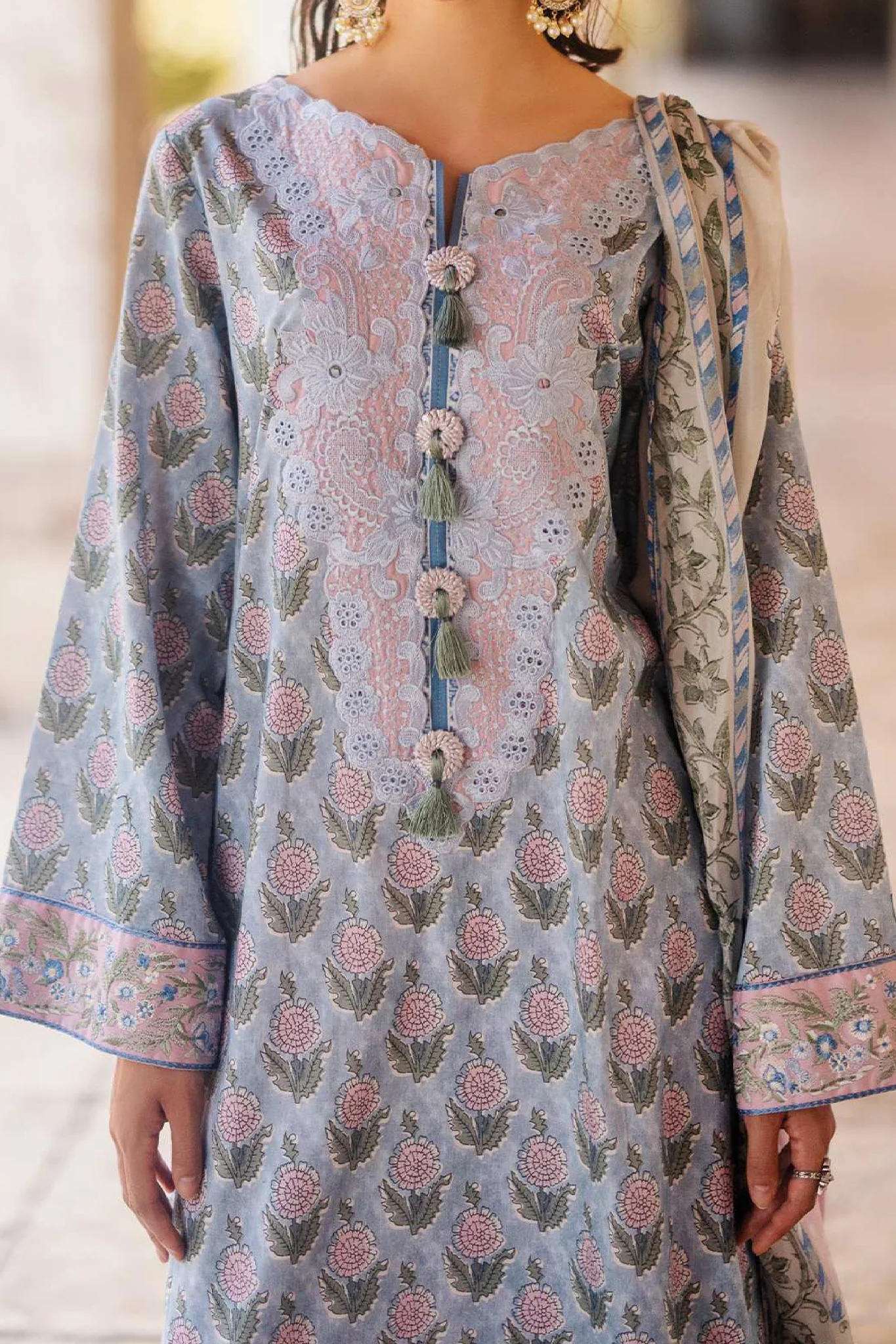 Taneez by Roheenaz Unstitched 3 Piece Block Printed Lawn Suit-RNB-10-B-Mahnaz - Image 2
