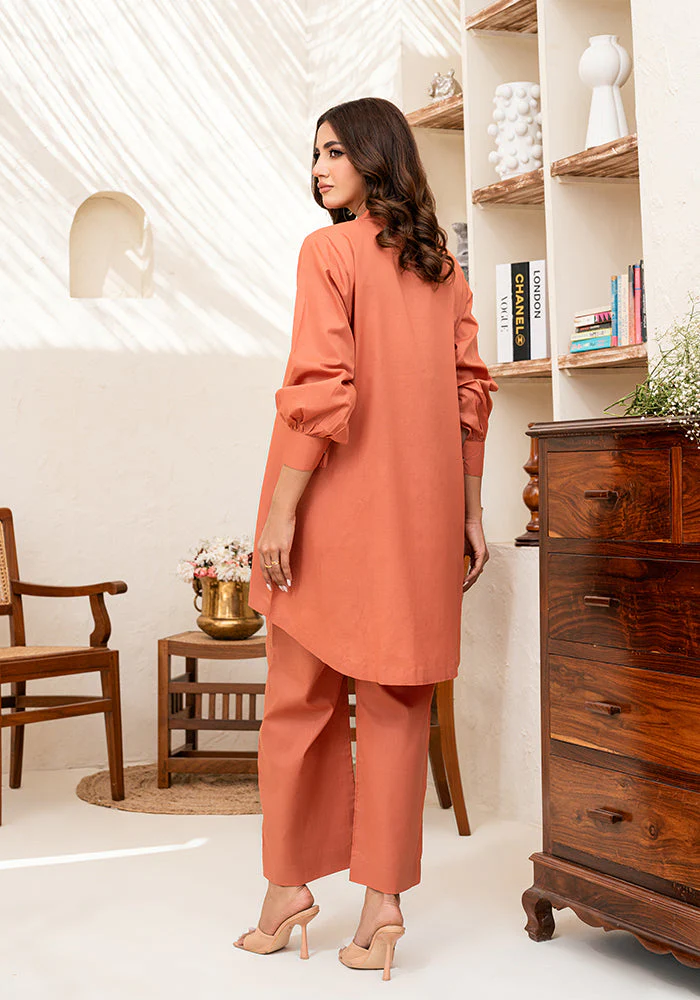 Amal Stitched Co Ords Basics Collection-Tangerine - Image 4
