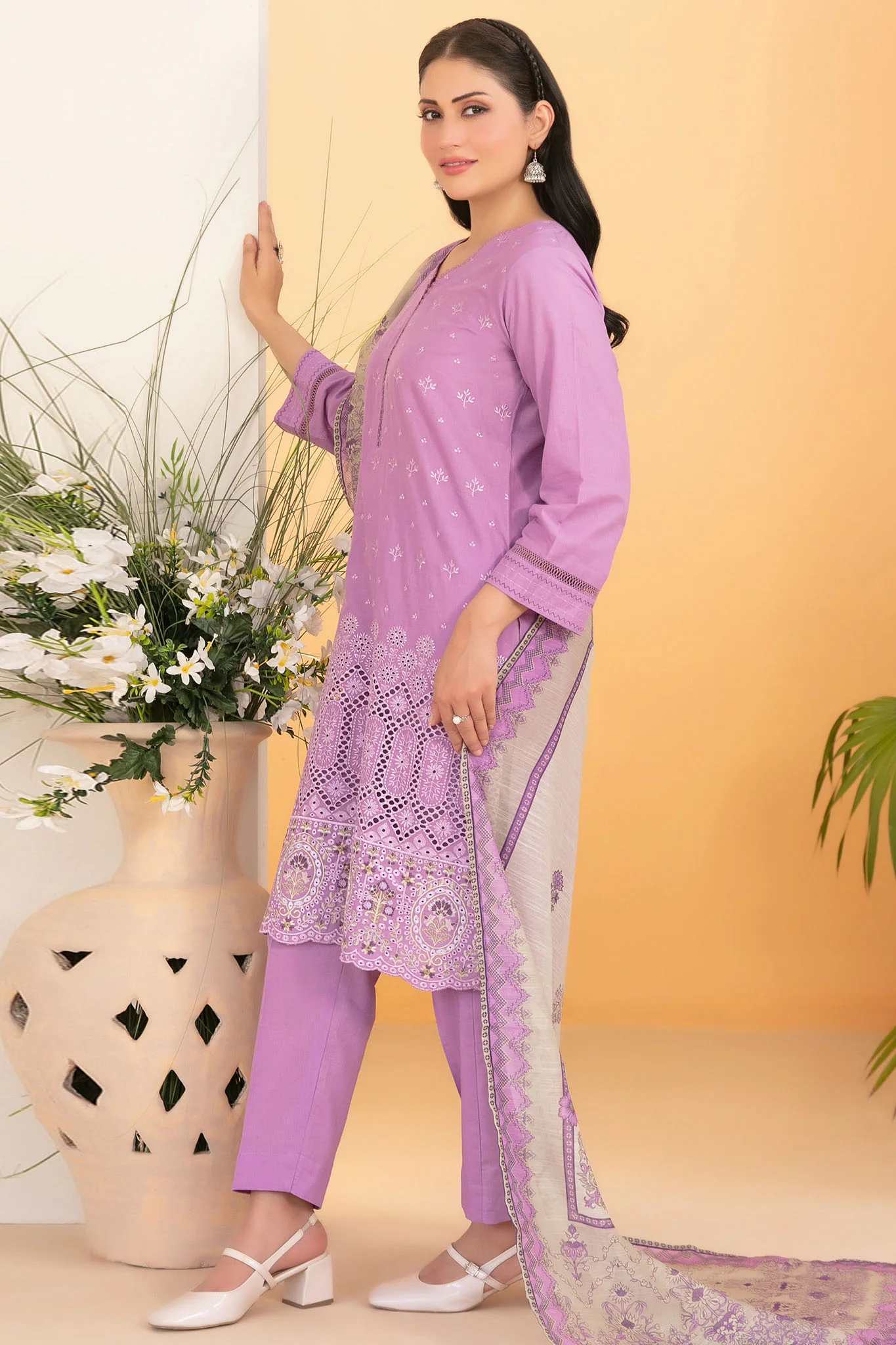 Dinara By Tawakkal Unstitched 3 Piece Emb Schiffli Lawn Suit-D-2285 - Image 3