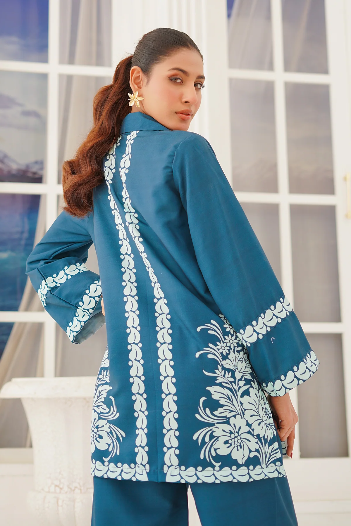 Nairah Stitched Co Ords Summer Suit-Teal Bloom - Image 6