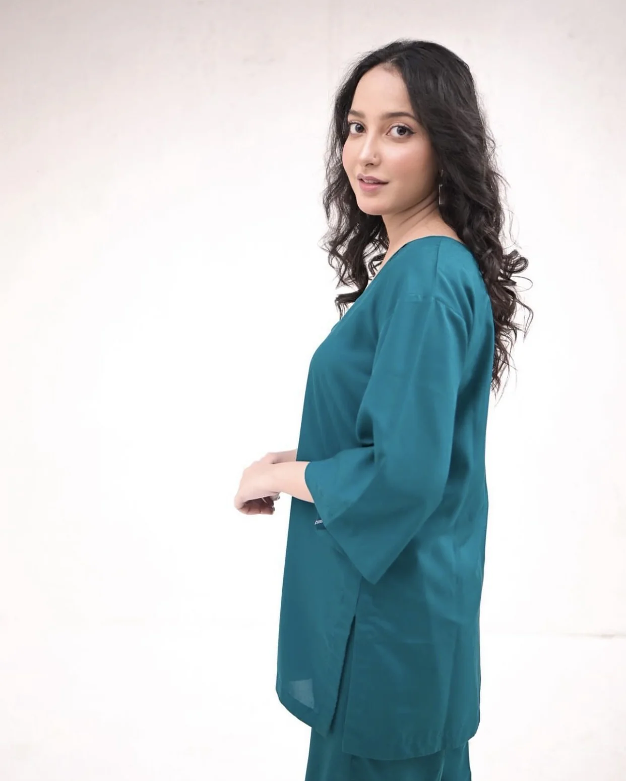 Zauk Stitched 2 Piece Collection-Teal Green Two Piece Dress - Image 2