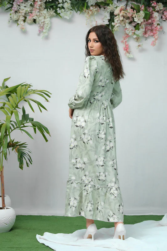Sprinkles Stitched 1 Piece Summer Shirts Kids Suit-The Duo Green White Flover Print Full Sleeve Tunic Dress - Image 8