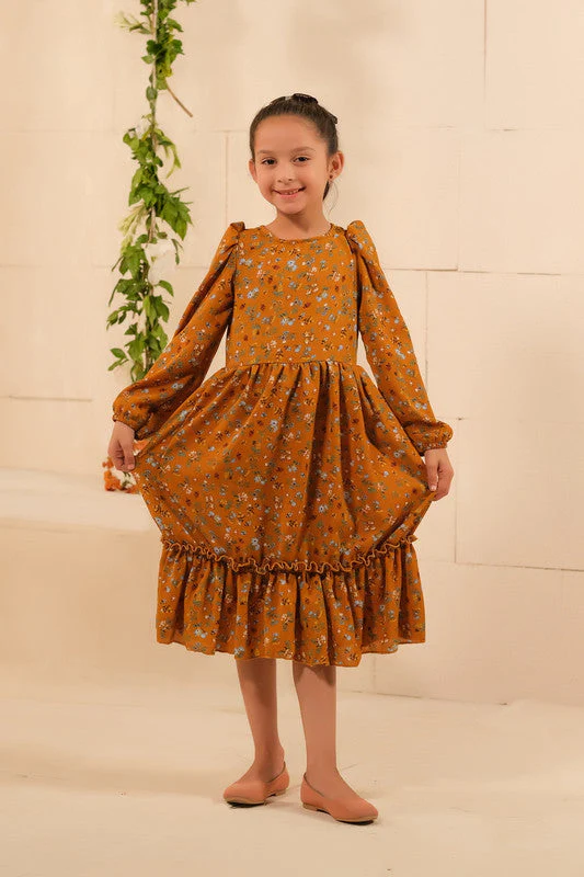 Sprinkles Stitched 1 Piece Summer Shirts Kids Suit-The Duo - Mustard Bloom Allover Floral Print Tunic Dress - Image 2