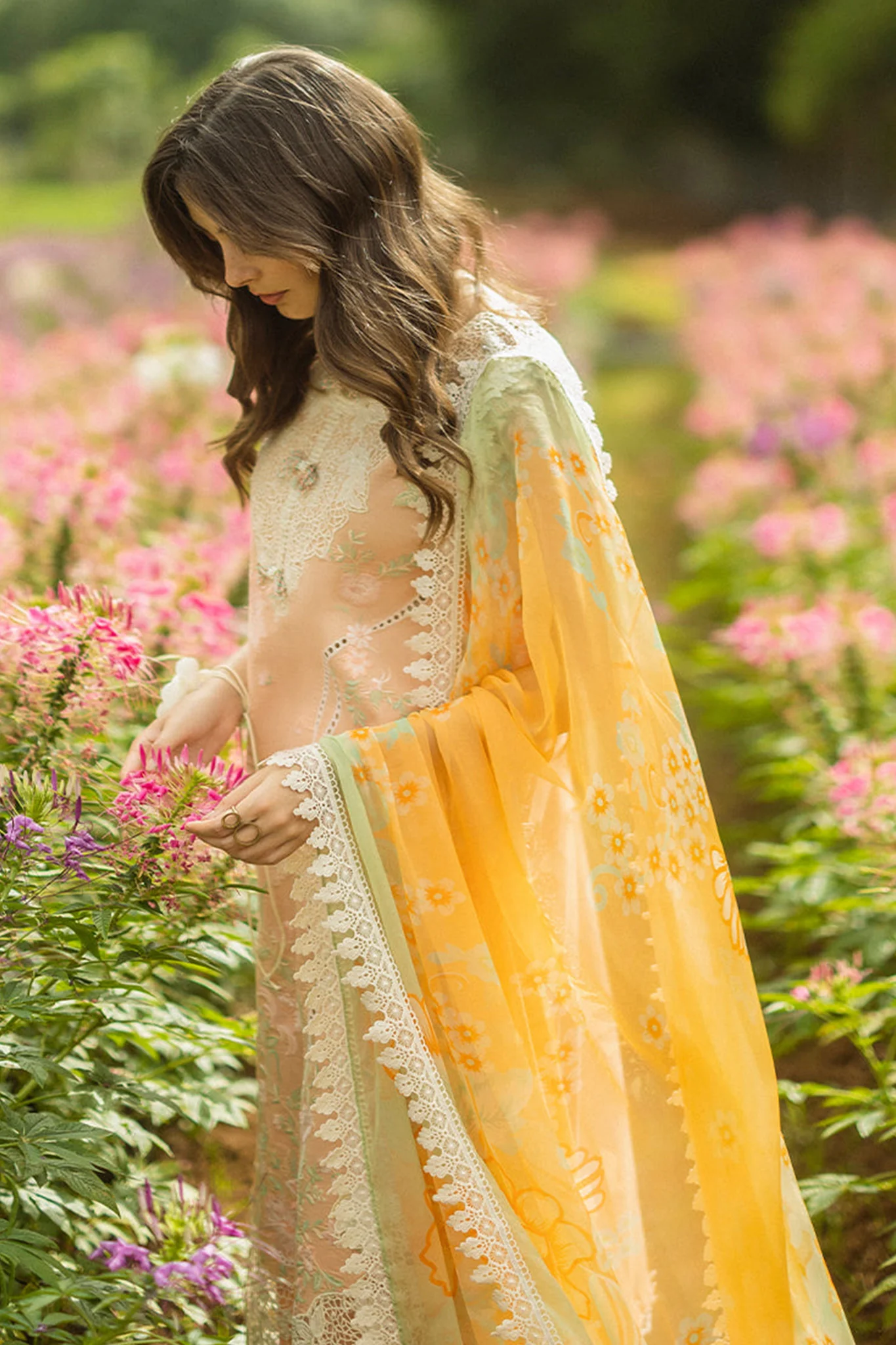 The Secret Garden Hemline By Mushq Unstitched 3 Piece Summer Suit-01-B-Moonlit Petals - Image 4