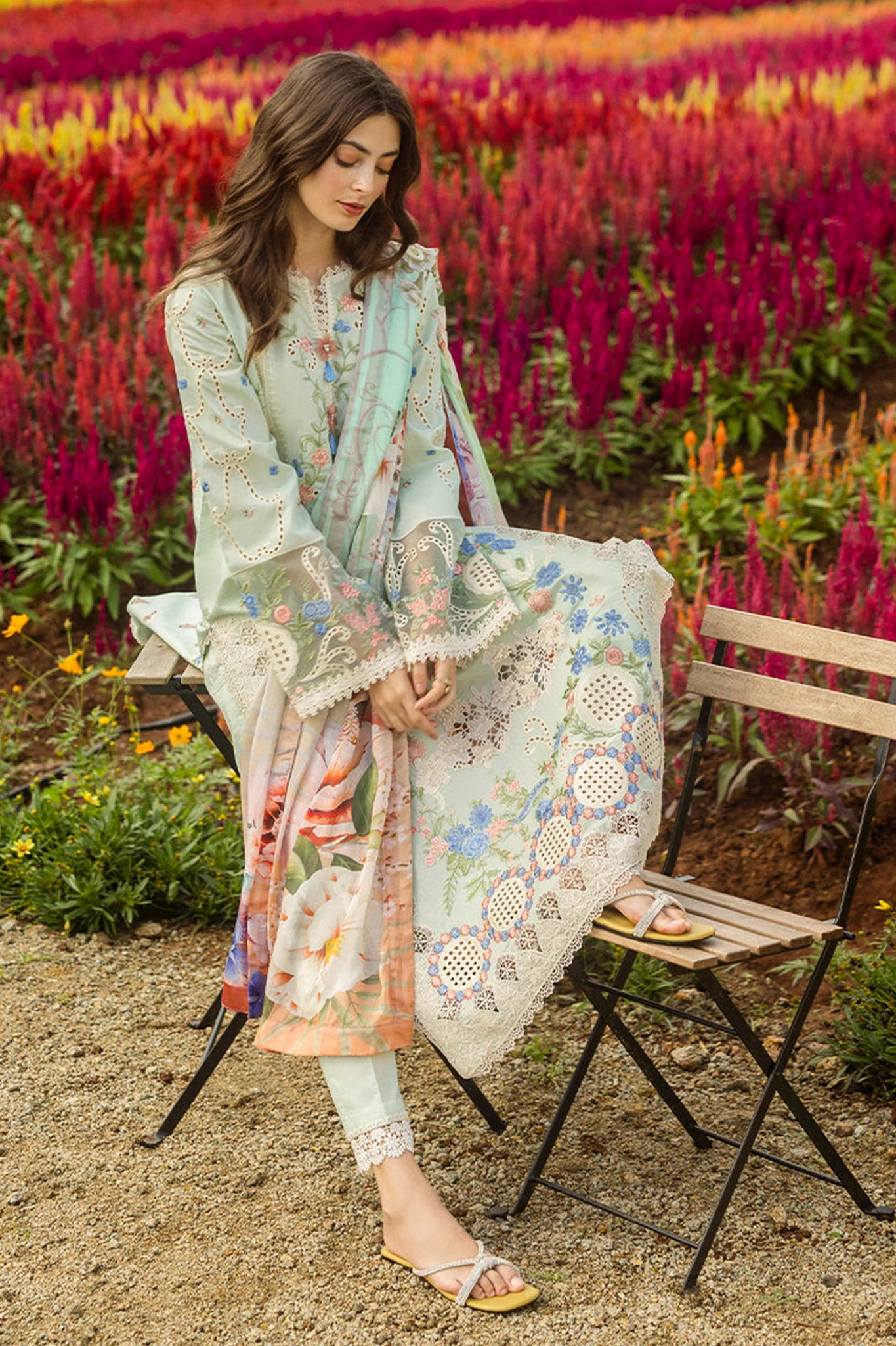 The Secret Garden Hemline By Mushq Unstitched 3 Piece Summer Suit-04-A-Starlit Lilies - Image 5