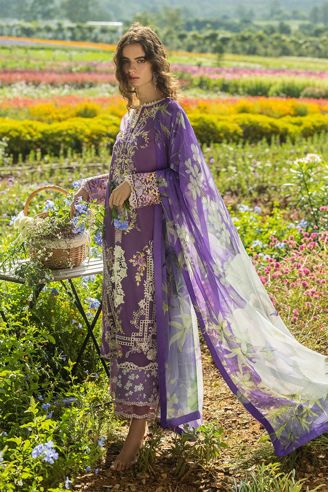 The Secret Garden Hemline By Mushq Unstitched 3 Piece Summer Suit-06-B-Celestial Bloom - Image 3