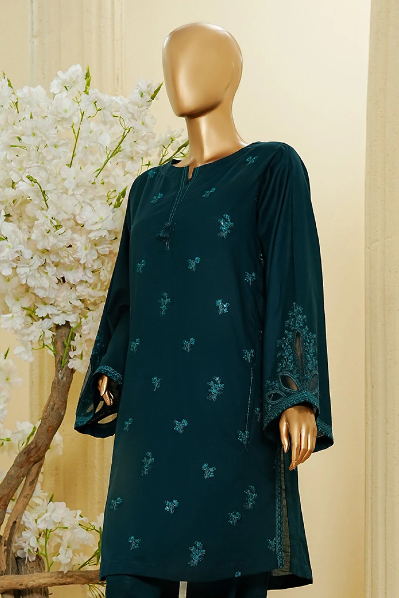 Thread & Needle By HZ Stitched 2 Piece Festive Solid Emb Cotton Suit-SE2P-101 - Image 2