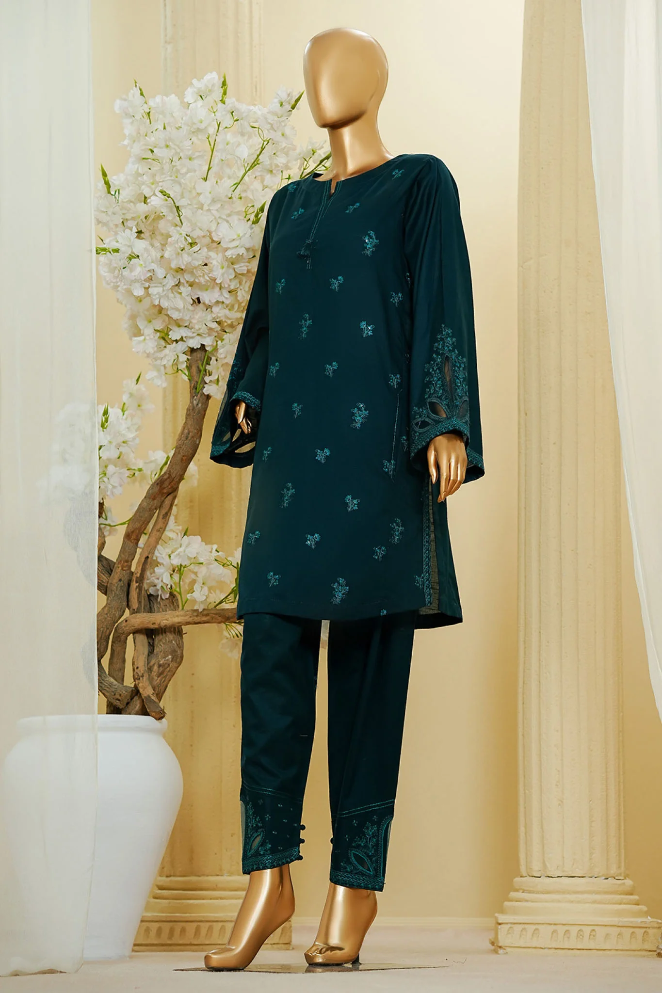 Thread & Needle By HZ Stitched 2 Piece Festive Solid Emb Cotton Suit-SE2P-101 - Image 3