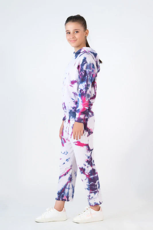 Sprinkles Stitched 2 Piece Winter Co Ord Sets Kids Suit-Tie Die Hoodie With Jogger Pants - Galaxy - Image 3