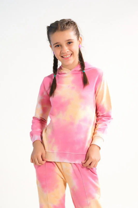 Sprinkles Stitched 2 Piece Winter Co Ord Sets Kids Suit-Tie Die Hoodie With Jogger Pants - Peachy Orange - Image 2
