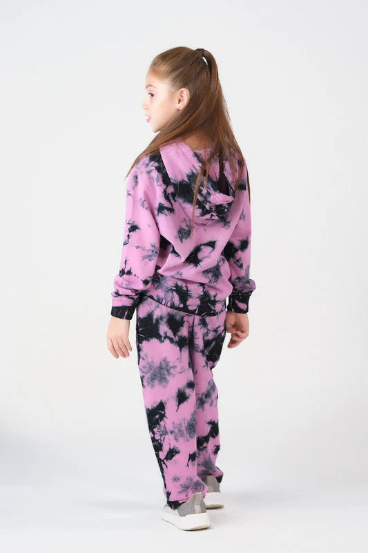 Sprinkles Stitched 2 Piece Winter Co Ord Sets Kids Suit-Tie Die Hoodie With Jogger Pants - Tea Pink - Image 3