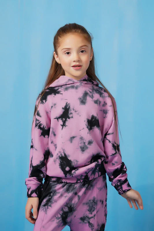 Sprinkles Stitched 2 Piece Winter Co Ord Sets Kids Suit-Tie Die Hoodie With Jogger Pants - Tea Pink - Image 7