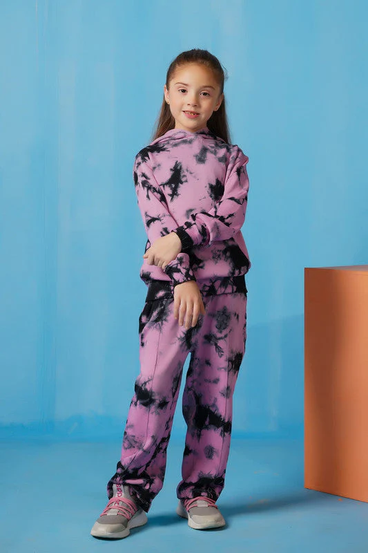 Sprinkles Stitched 2 Piece Winter Co Ord Sets Kids Suit-Tie Die Hoodie With Jogger Pants - Tea Pink - Image 8