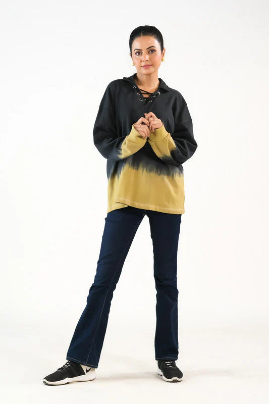Sprinkles Stitched 1 Piece Winter Shirts Women Suit-Tie Dye Lace Up Hoodie - Black - Image 5