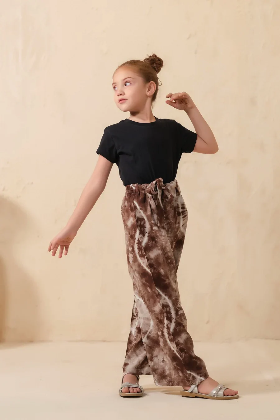 Sprinkles Stitched 1 Piece Summer Bottoms Kids Suit-Tie Dye Slash Brown Flare Wide Leg Trouser - Image 11