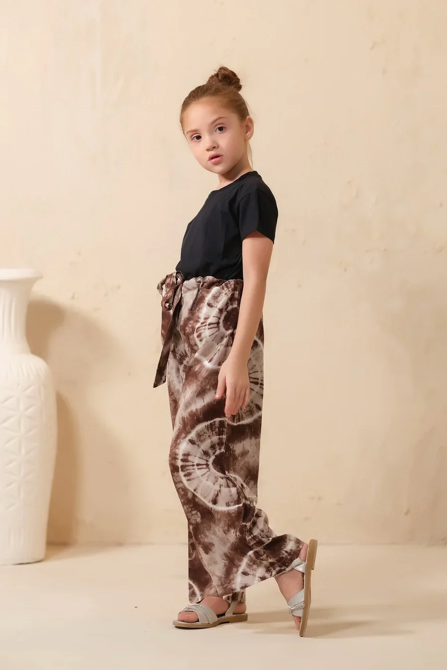 Sprinkles Stitched 1 Piece Summer Bottoms Kids Suit-Tie Dye Slash Brown Flare Wide Leg Trouser - Image 13