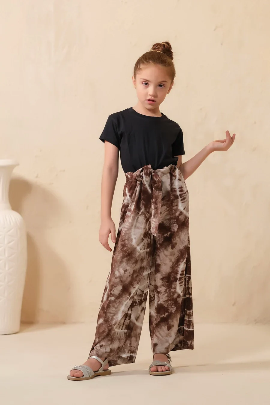 Sprinkles Stitched 1 Piece Summer Bottoms Kids Suit-Tie Dye Slash Brown Flare Wide Leg Trouser - Image 3