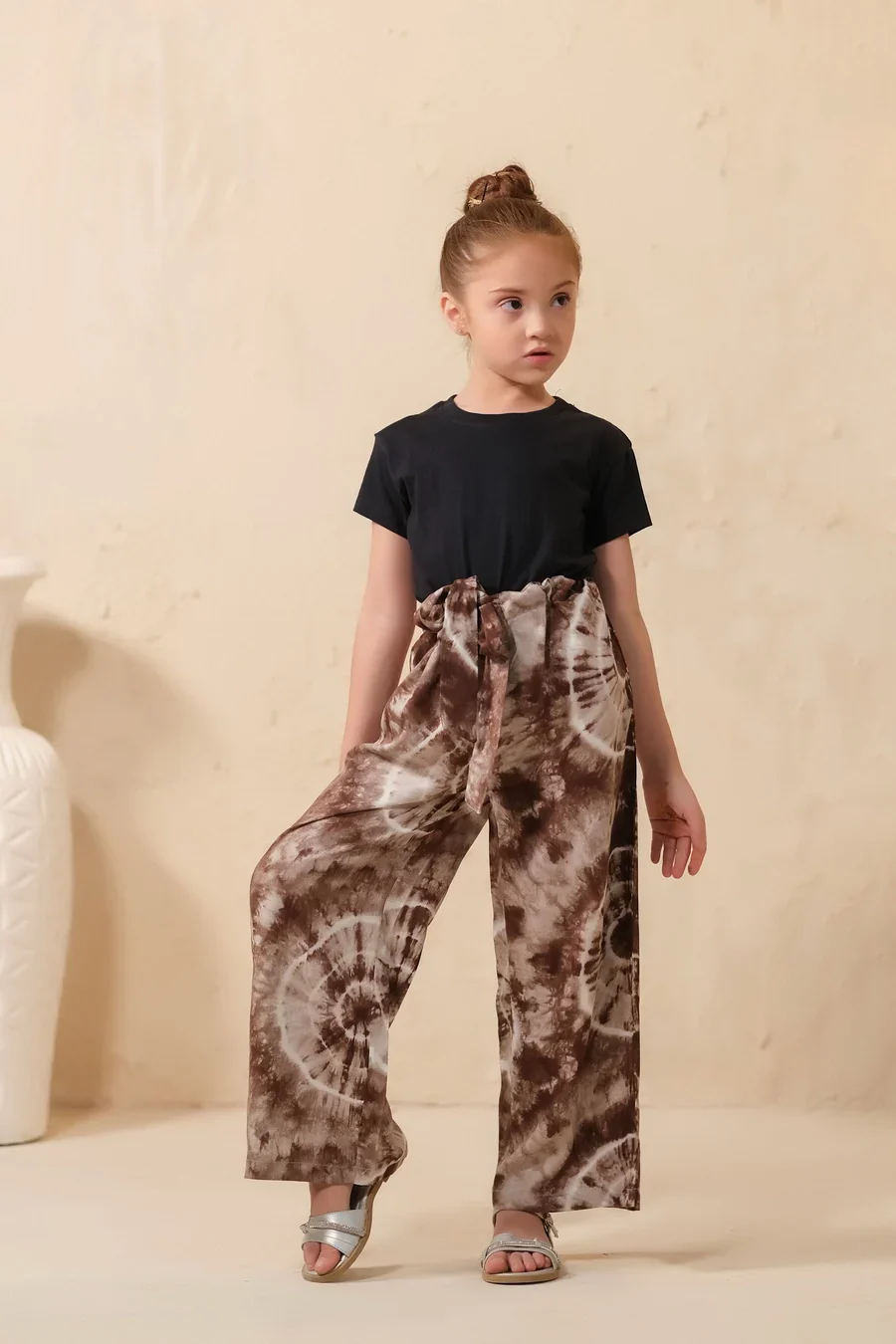 Sprinkles Stitched 1 Piece Summer Bottoms Kids Suit-Tie Dye Slash Brown Flare Wide Leg Trouser - Image 4