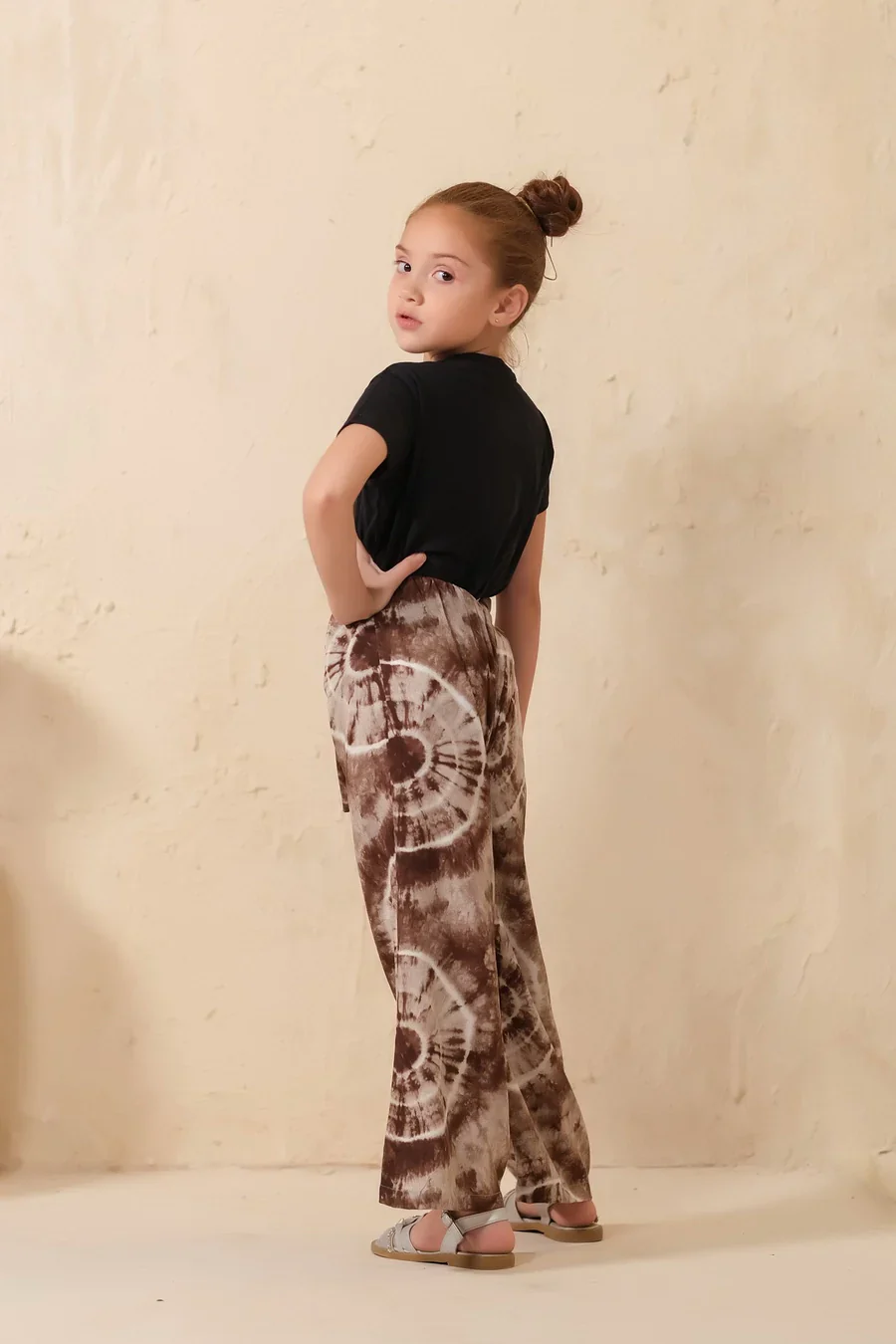 Sprinkles Stitched 1 Piece Summer Bottoms Kids Suit-Tie Dye Slash Brown Flare Wide Leg Trouser - Image 5