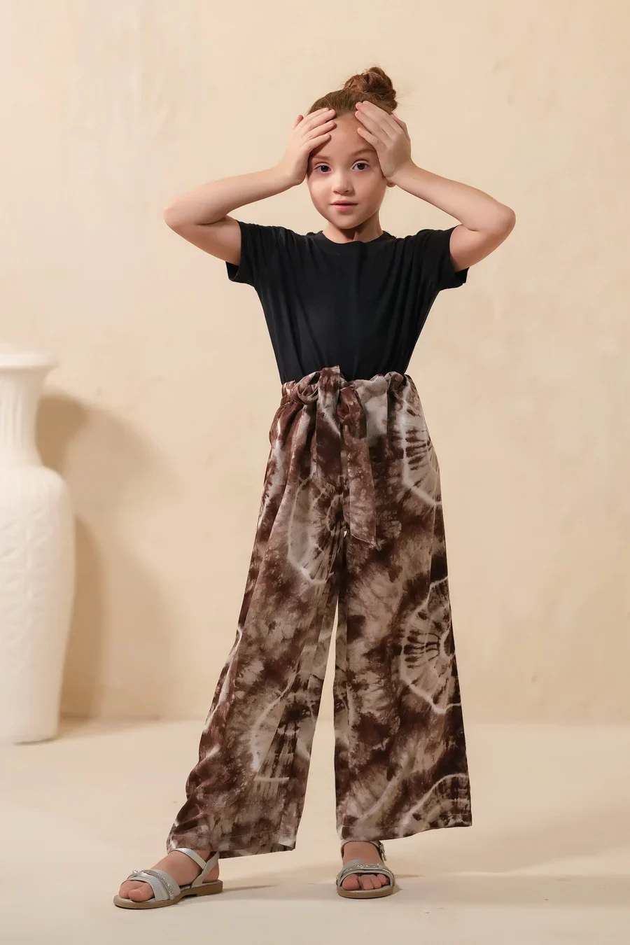 Sprinkles Stitched 1 Piece Summer Bottoms Kids Suit-Tie Dye Slash Brown Flare Wide Leg Trouser - Image 7