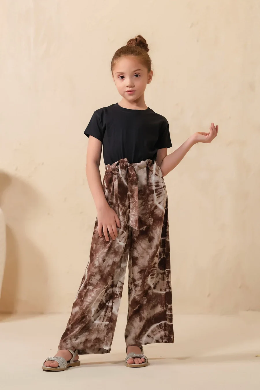 Sprinkles Stitched 1 Piece Summer Bottoms Kids Suit-Tie Dye Slash Brown Flare Wide Leg Trouser - Image 9