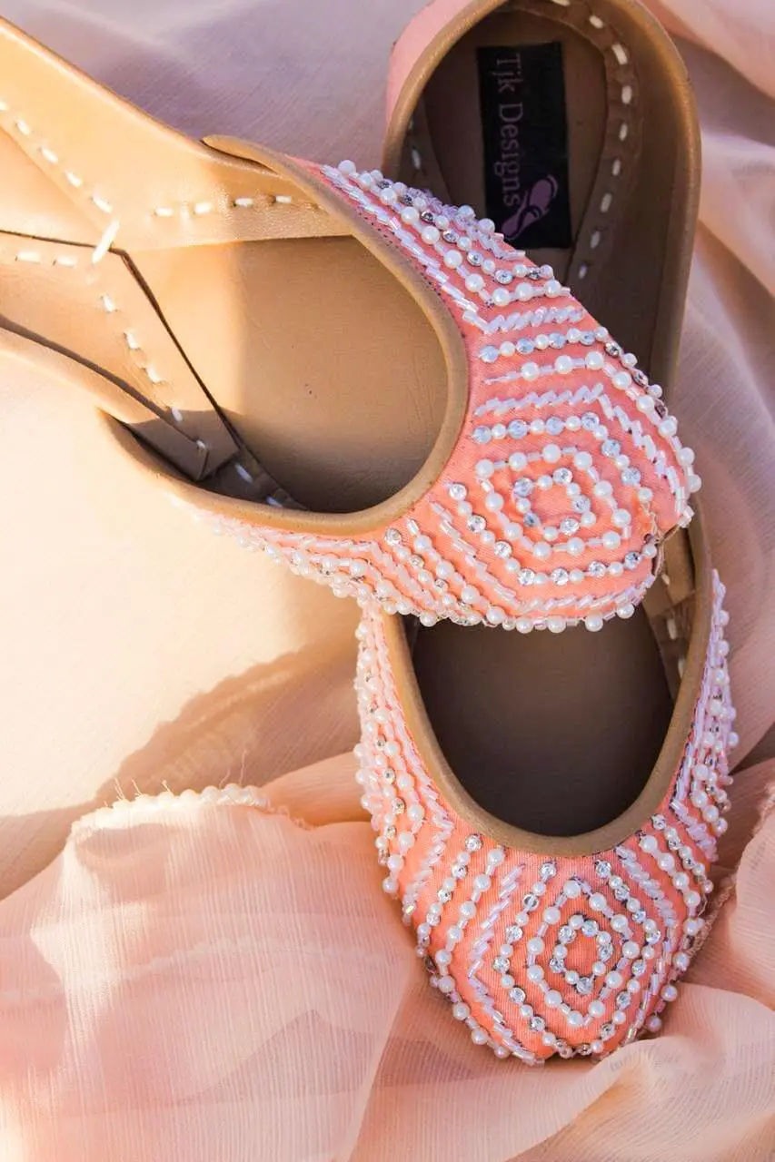 TJK Designs Khussa Suit-Peach Goddess
