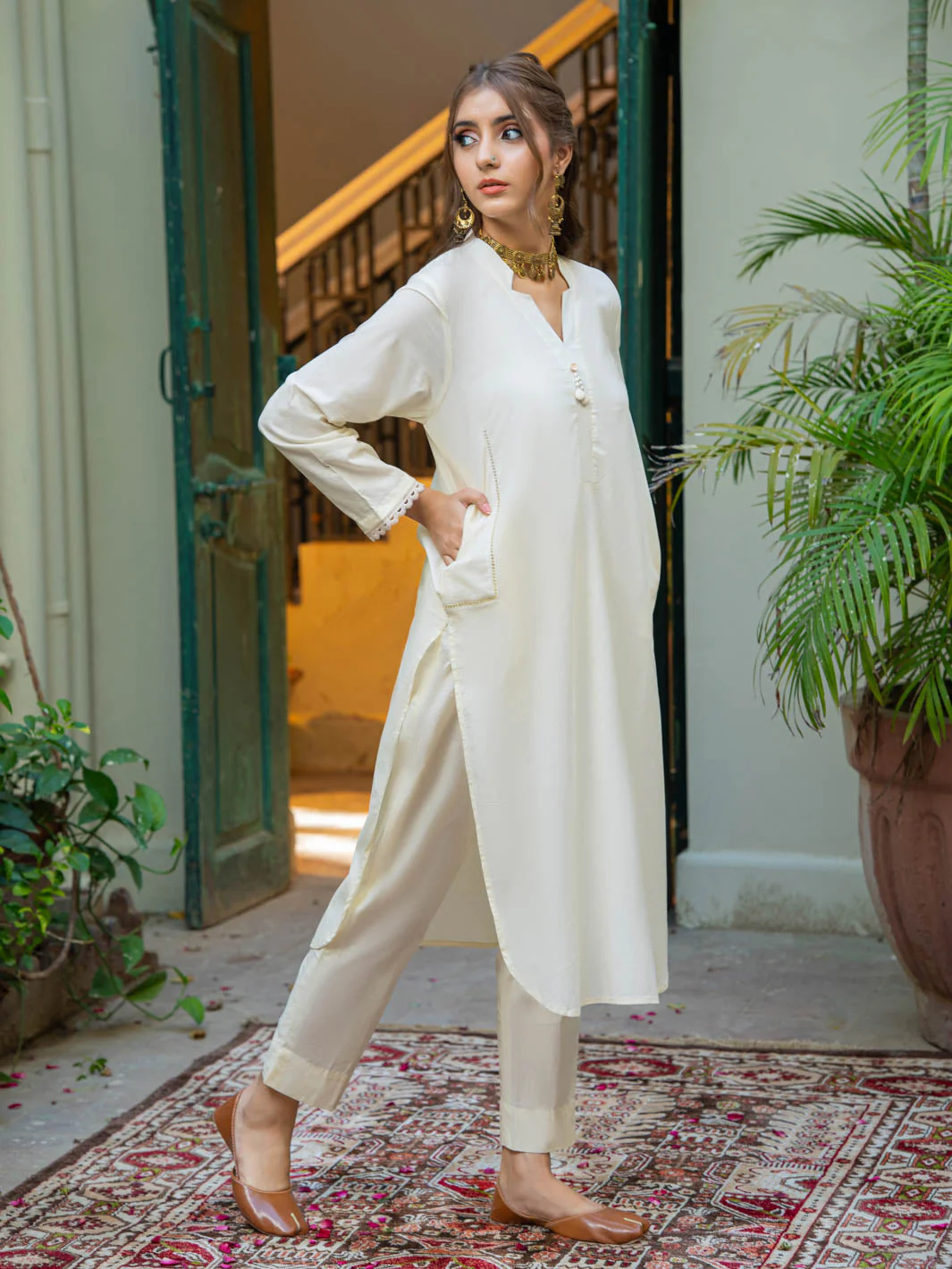 Tng By Md Solid Co Ords Collection-Mizaaj Off White - Image 3