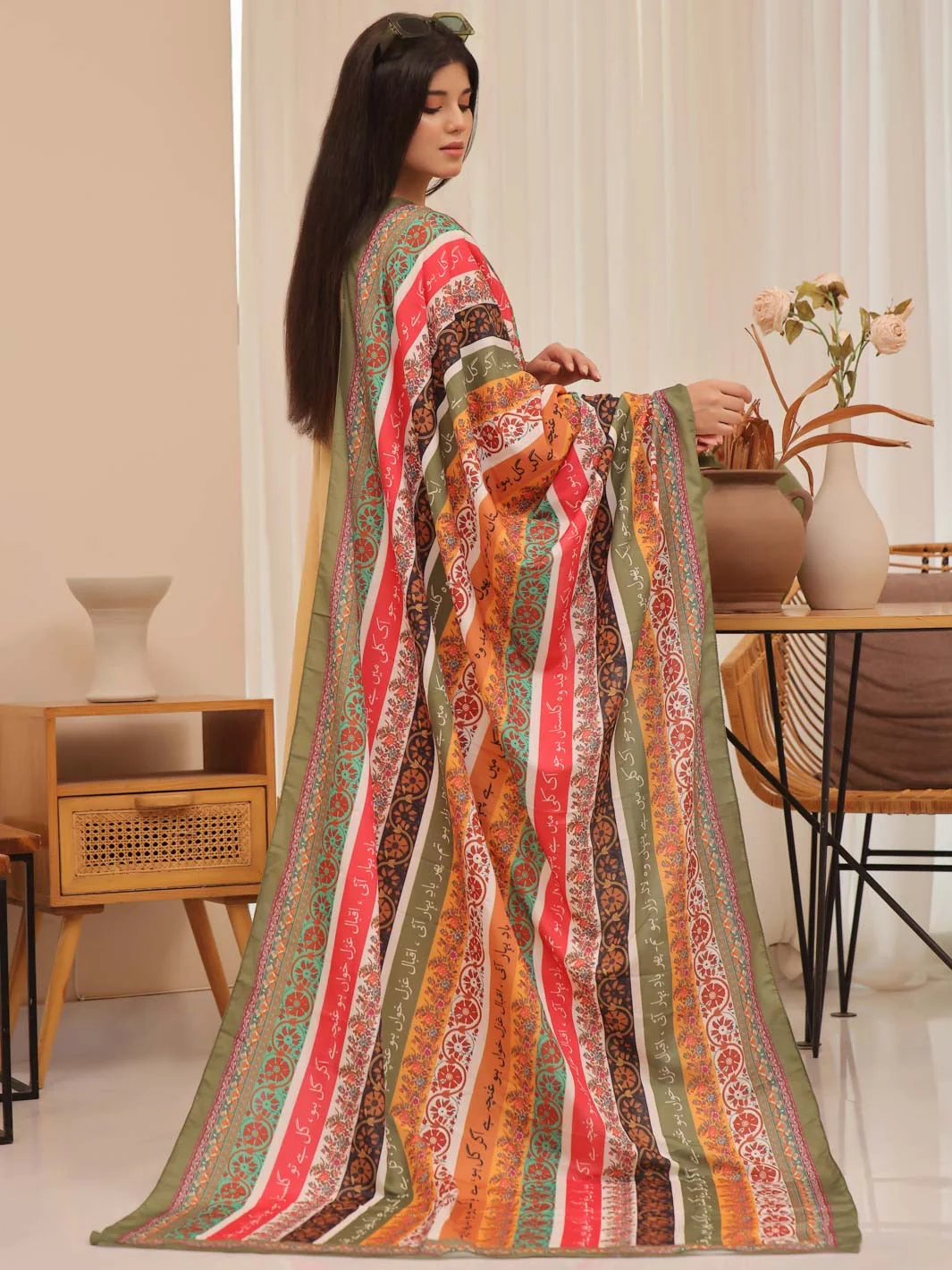 Tng By Md Odhni Collection-Phool Stripe Silk Odhni (Light Multi) - Image 5