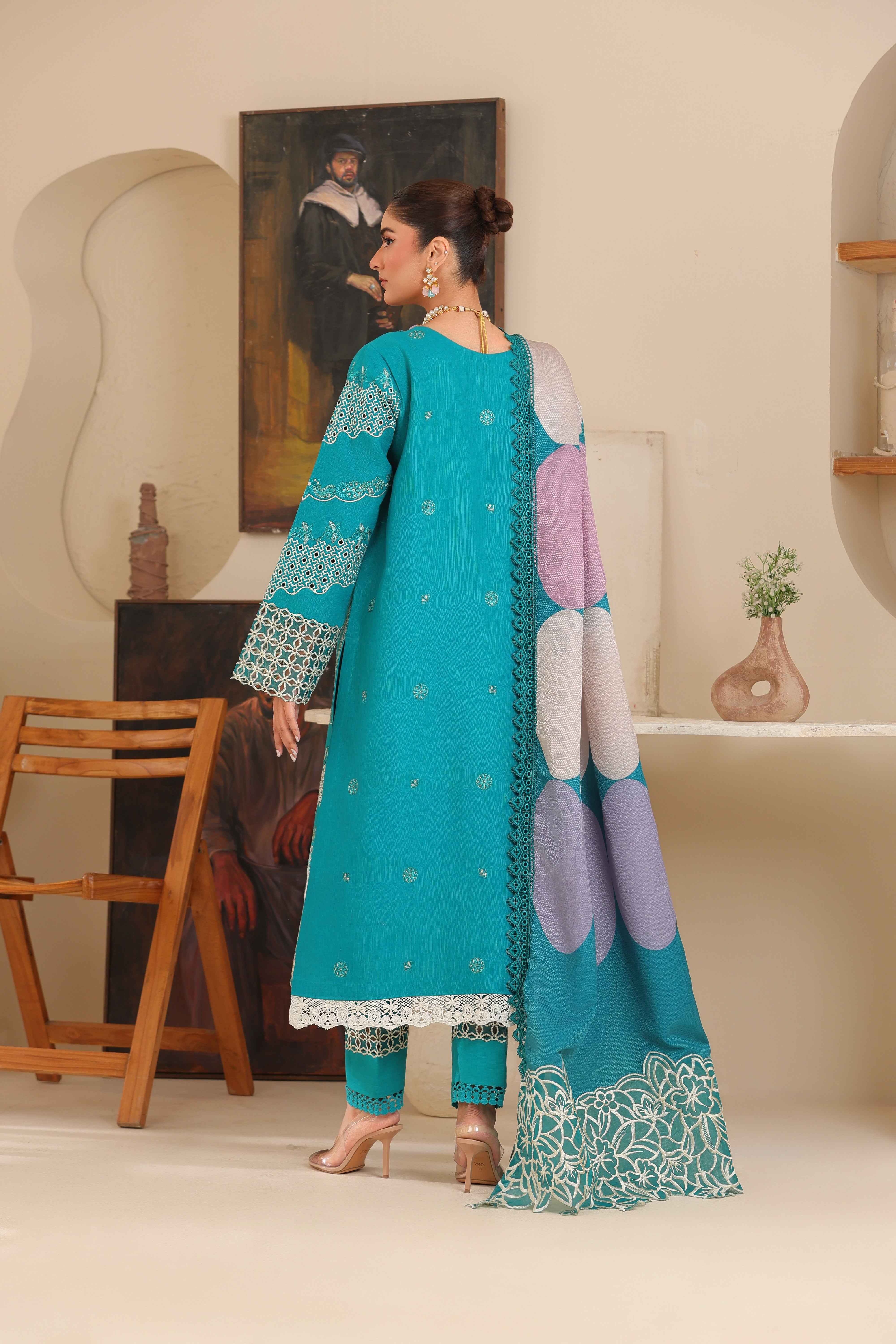 Sahiba By Huma Gul Unstitched 3 Piece Premium Winter Suit-Turqis HG-302 - Image 5