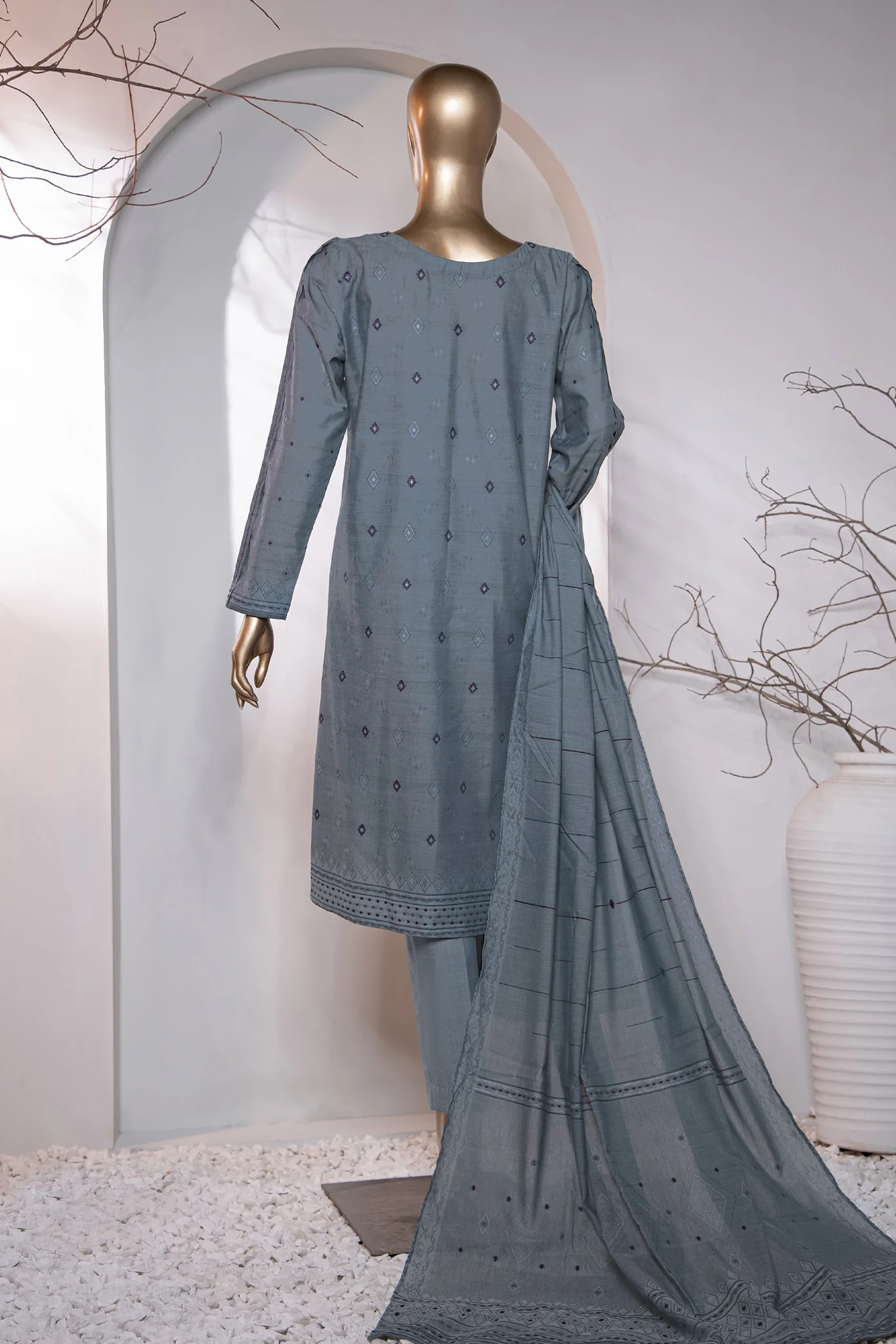 Valencia By HZ Unstitched 3 Piece Emb Jacquard Suit-VJ-12 - Image 3