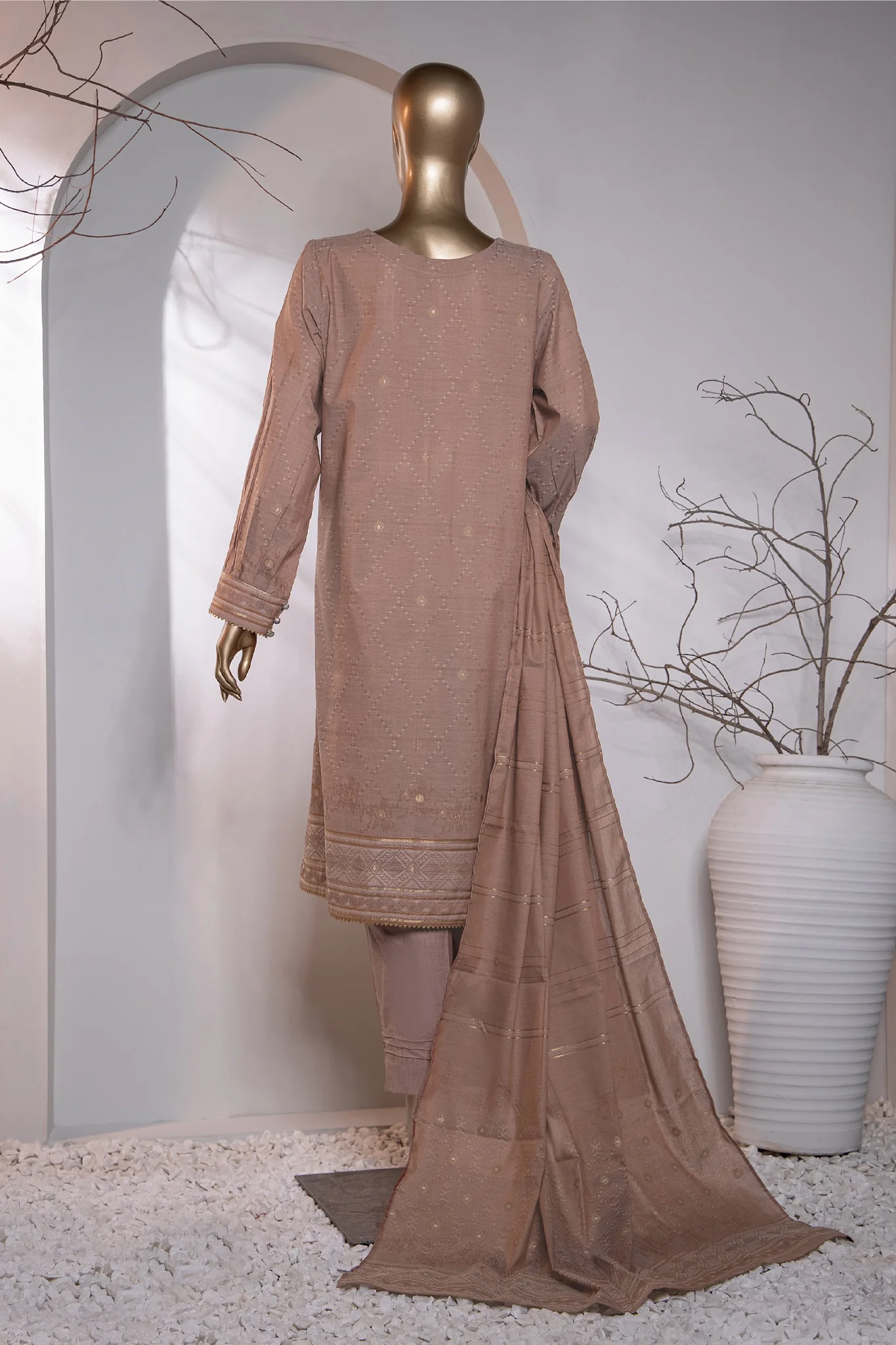 Valencia By HZ Unstitched 3 Piece Emb Jacquard Suit-VJ-19 - Image 3