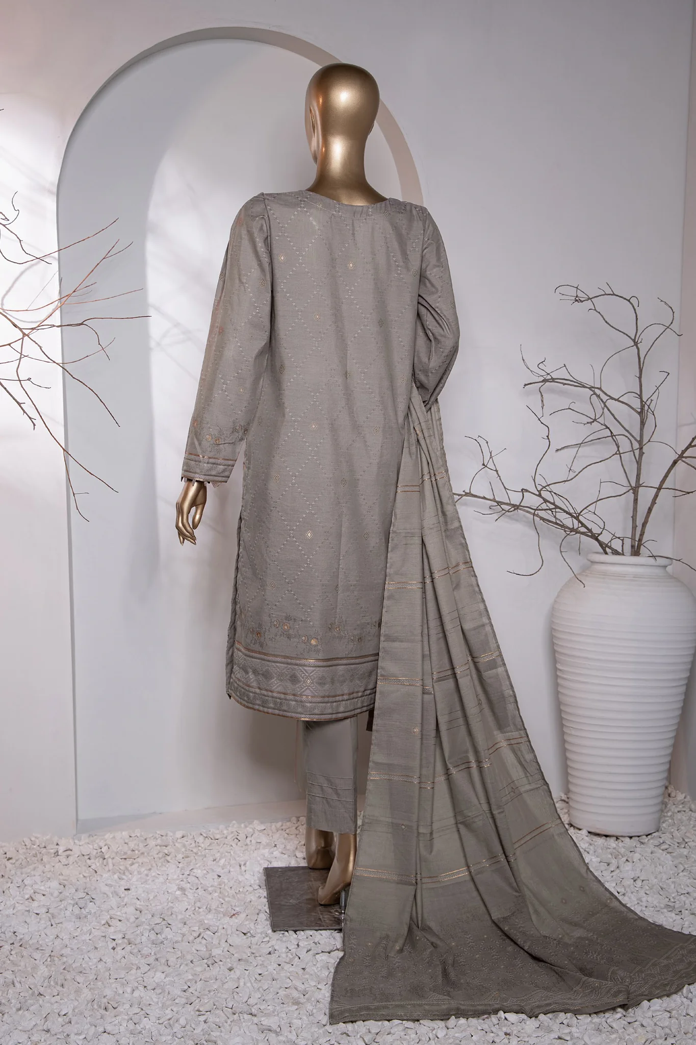 Valencia By HZ Unstitched 3 Piece Emb Jacquard Suit-VJ-20 - Image 3