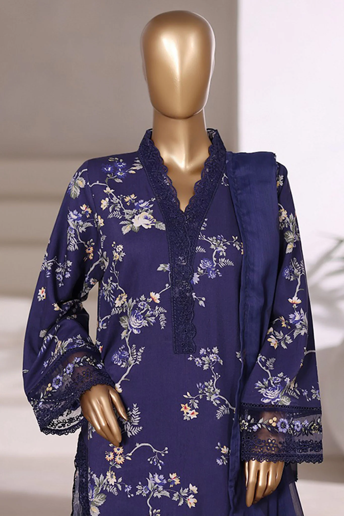 Malika By Sada bahar Stitched 3 Piece Viscose With Farshi Shalwar Vol-01 Suit-VCK-543-Navy Blue - Image 2