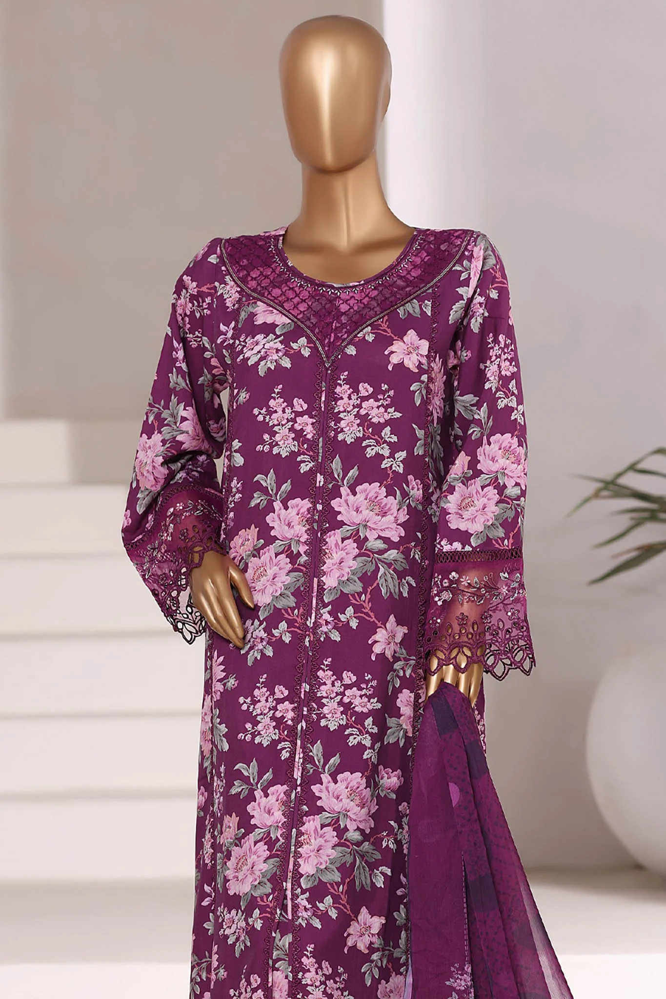 Sada Bahar Stitched 3 Piece Festive Emb Viscose Suit-VCK-547-Purple - Image 2
