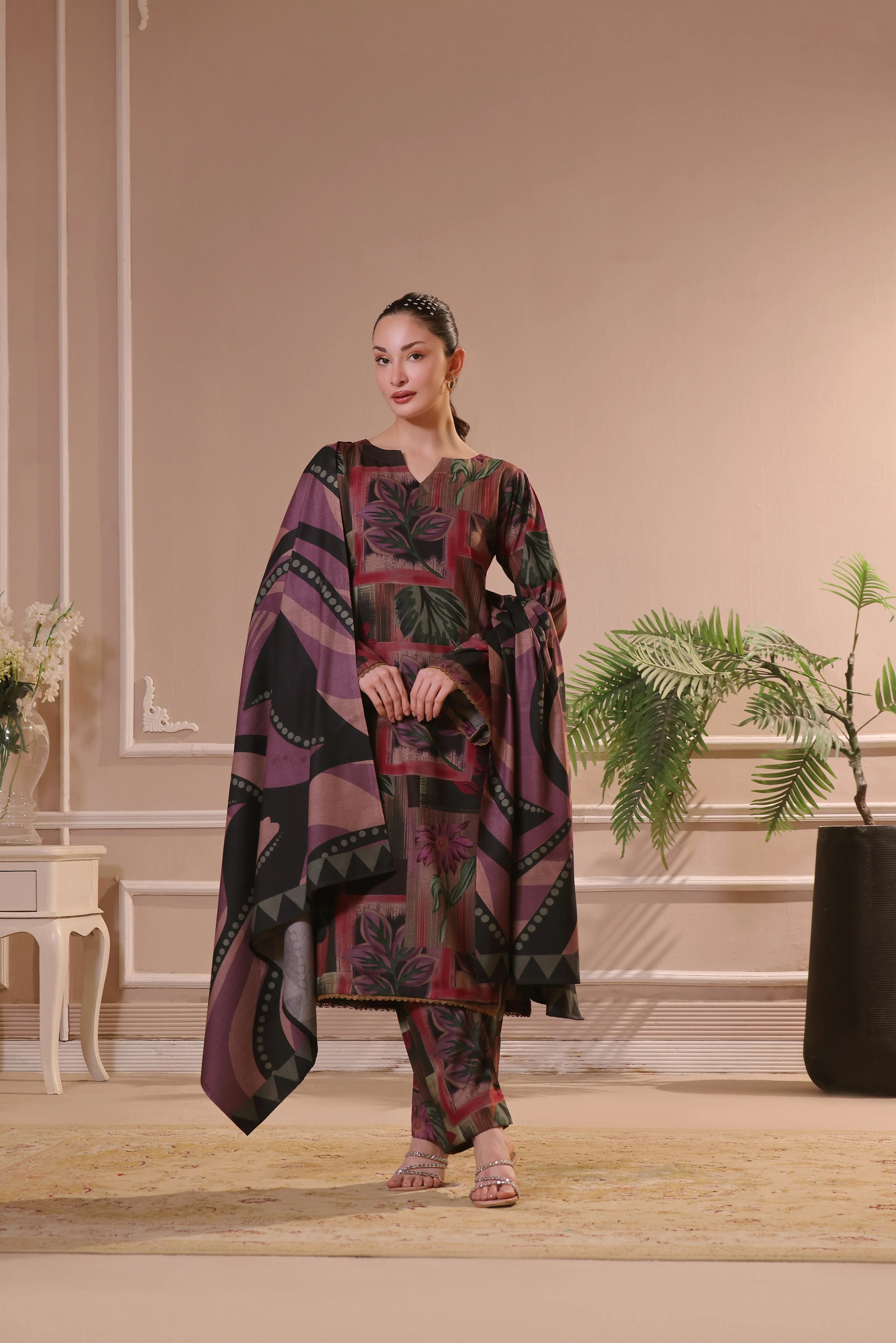 Feathers Unstitched 3 Piece Winter Collection-VELVET DUSK-FT445 - Image 4