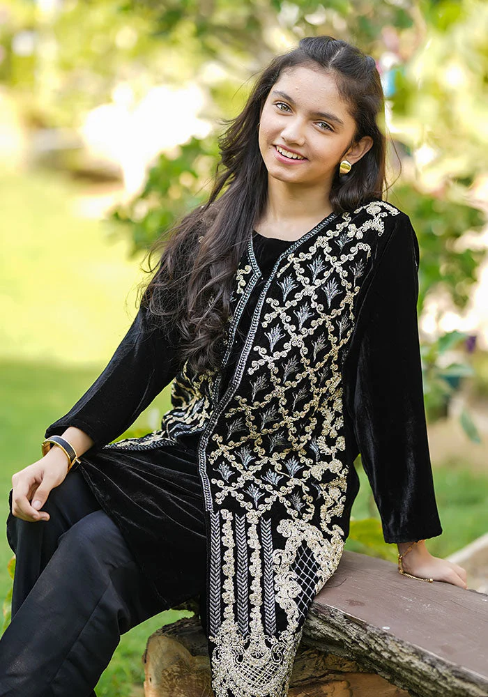Ochre Clothing Velvet Embroidered 3 Pc Suit - Image 3