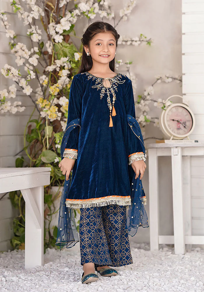 Ochre Clothing Velvet Hand Adda Work 3 Pc Suit - Image 3