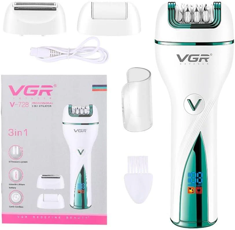 VGR-V-728 3In1 Women Epilator Electric Female Shaver Leg Body Hair Removal